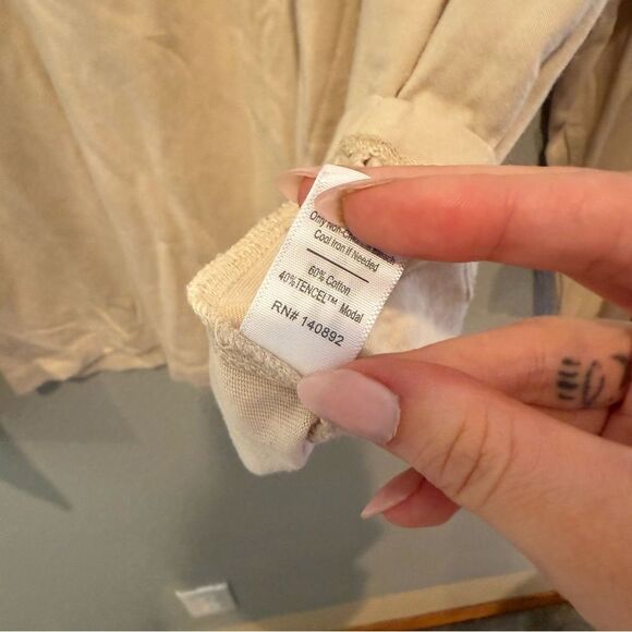 Marine Layer Beige Long Sleeve Shirt with Striped Accents L/XL - Picture 4 of 5